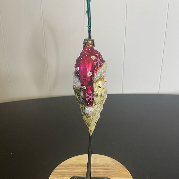 Old World Christmas Ornament Santa Claus Head Face Glass Red White 4.5" - Picture 3 of 8